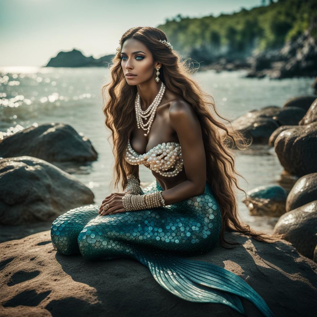 Beach Mermaid Sits in Cinematic Splendor