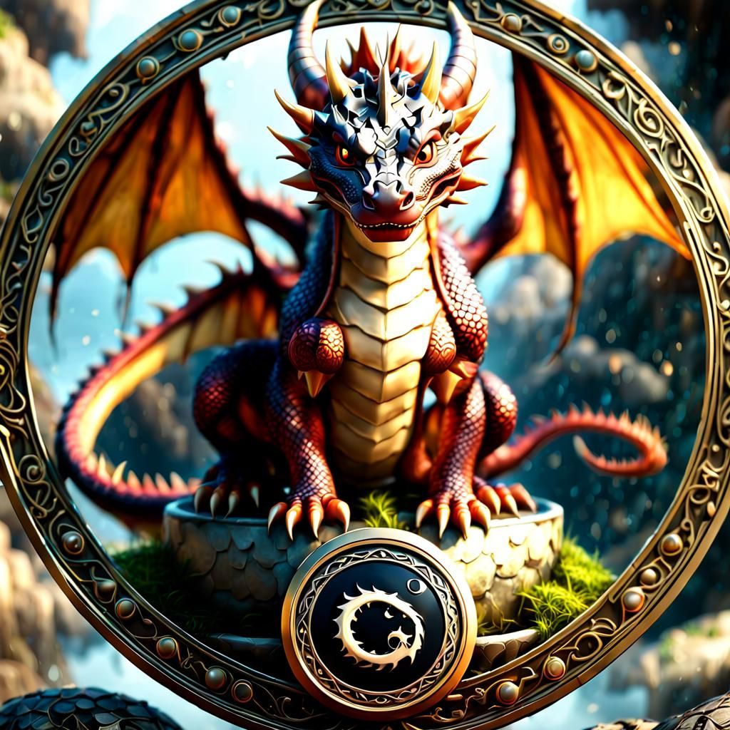 Adorable Dragon Ouroboros with Yin-Yang Medallion