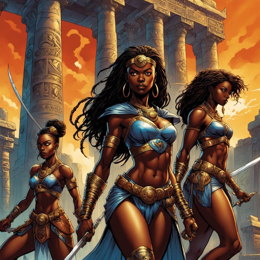 African Warrior Women in Comic Book Style