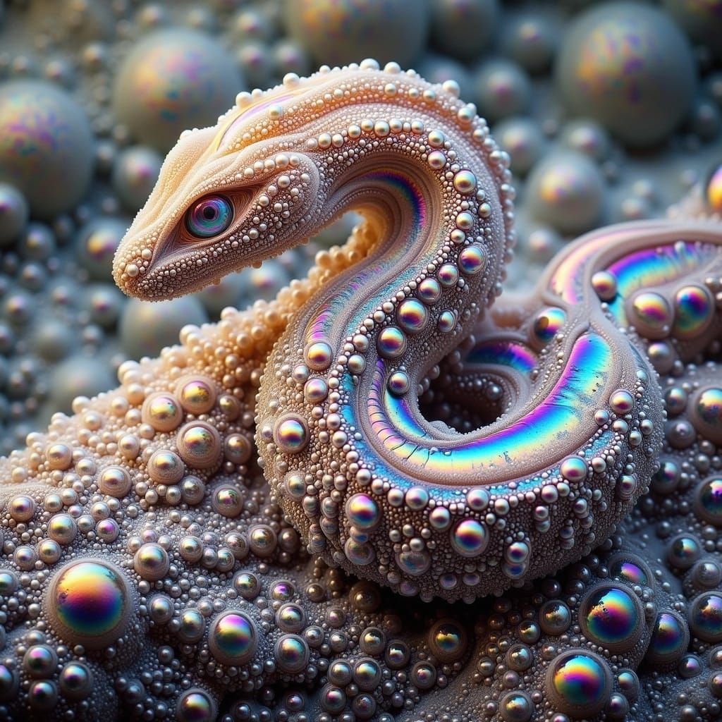 Iridescent Bubble Snake on Branch, Murakami Sculpture