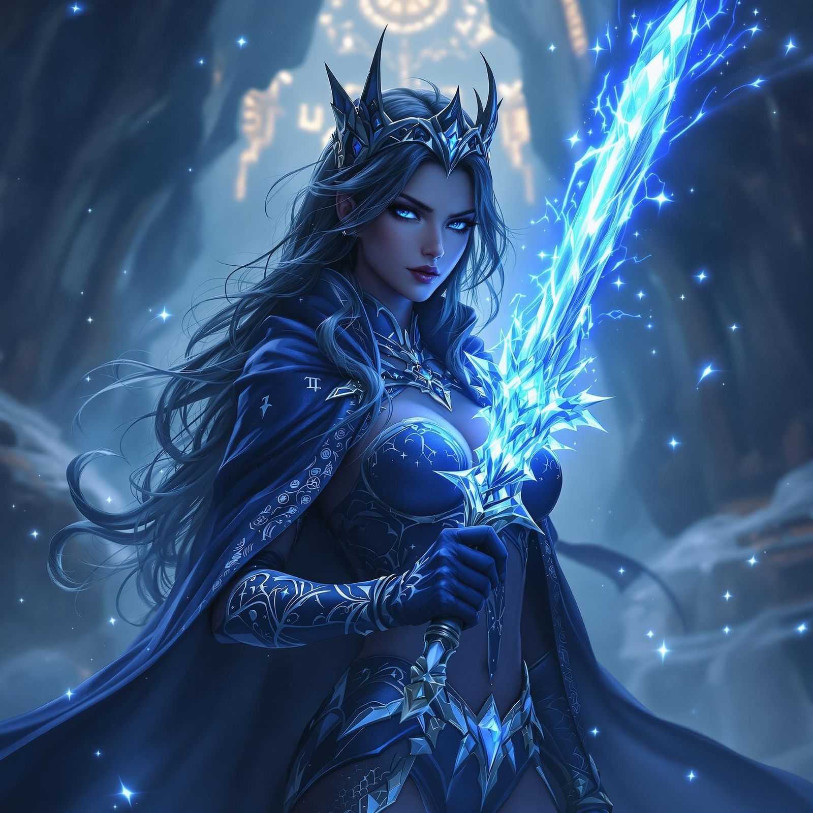 Ethereal Woman with Crystalline Blade in Anime Style