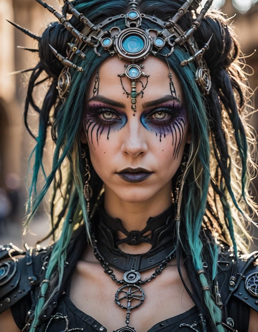 Cybergoth Enchantress Portrait in Seville, Sharp Focus