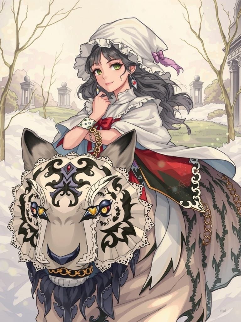 Anime Key Visual: Kawaii Young Woman in Elegant Dress with G...