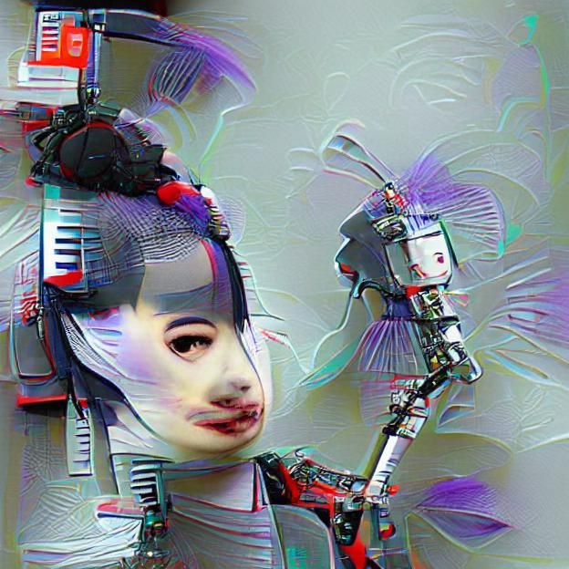 Futuristic Robotic Geisha in Cyberpunk Style