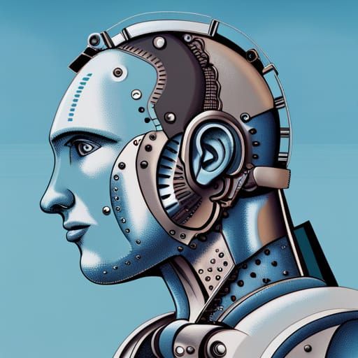 Cyborg Robot Portrait in Vintage Pop Art Style