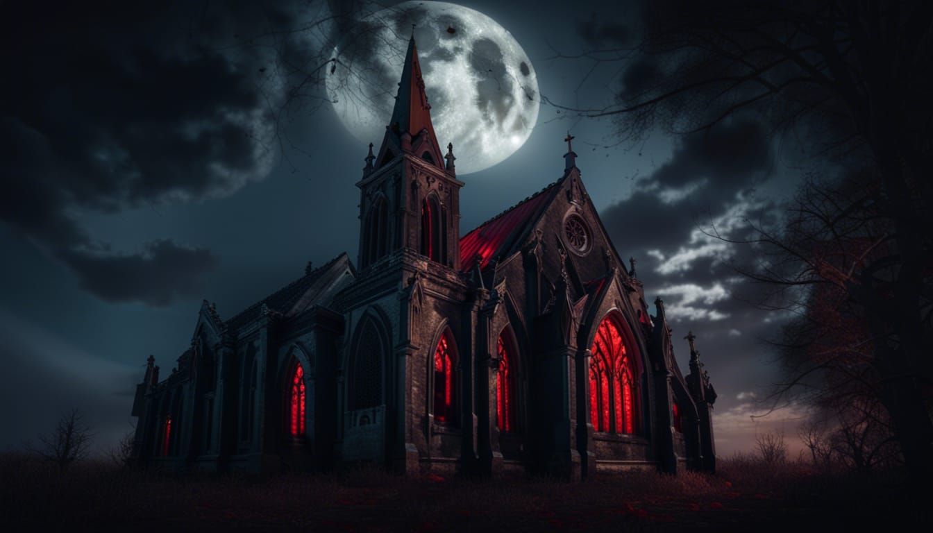 Gothic Church with Ghoul in Dark Fantasy Style