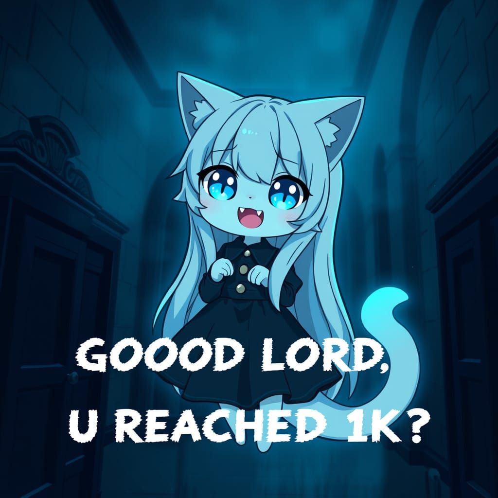 Anime Catgirl Ghost in Synthwave Mansion