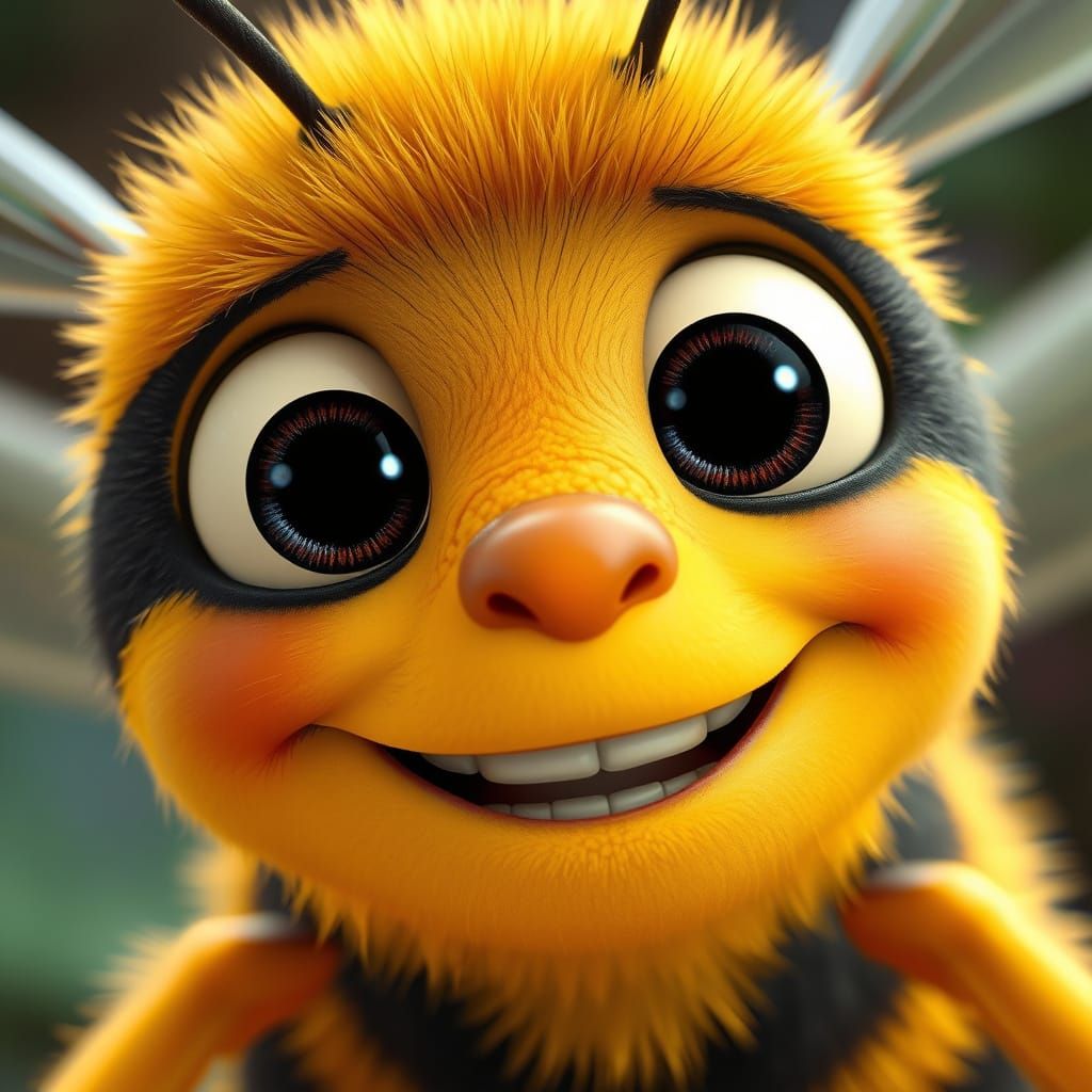 Warm and Whimsical Cartoon Bee Portrait in Pixar Style