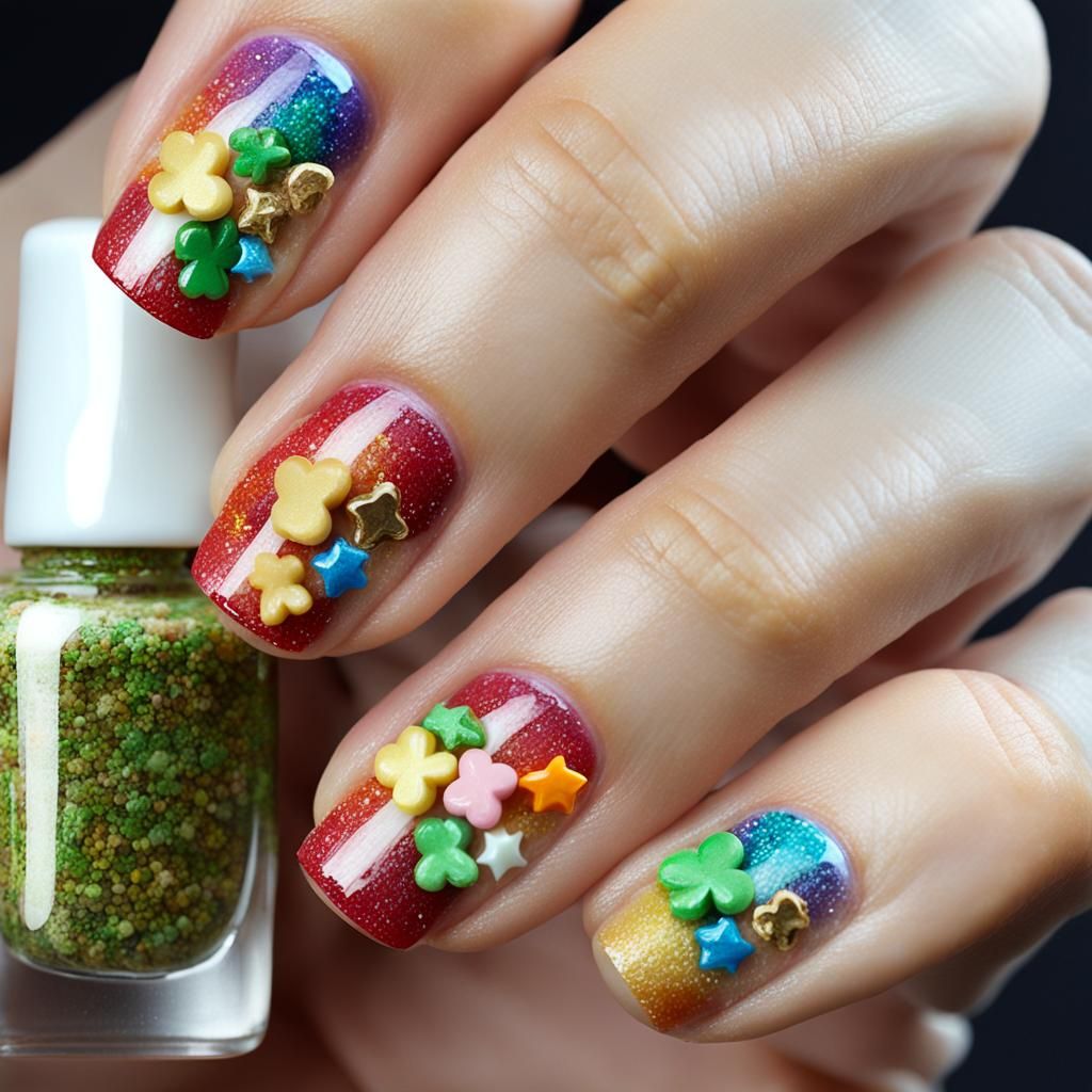 Lucky Charms Cereal Nail Art with Rainbows