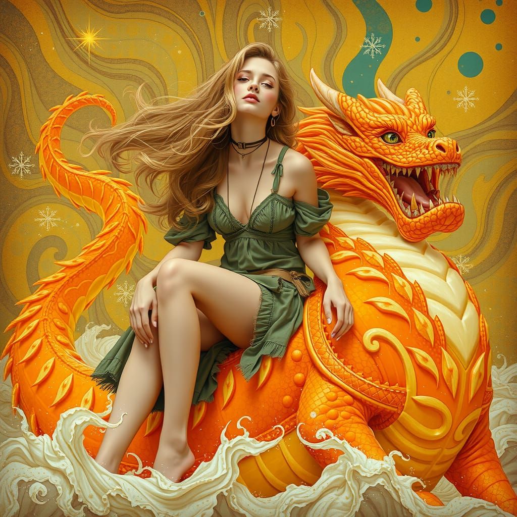 Gummy Dragon Rider in Soda Sea, Art Nouveau