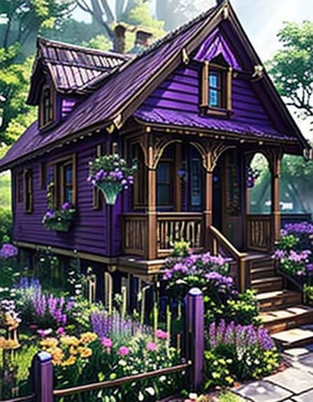 Beautiful purple small house& realistic vibes& beautiful craftsmanship vibes& fantasy vibes& hyperdetailed intricately d...