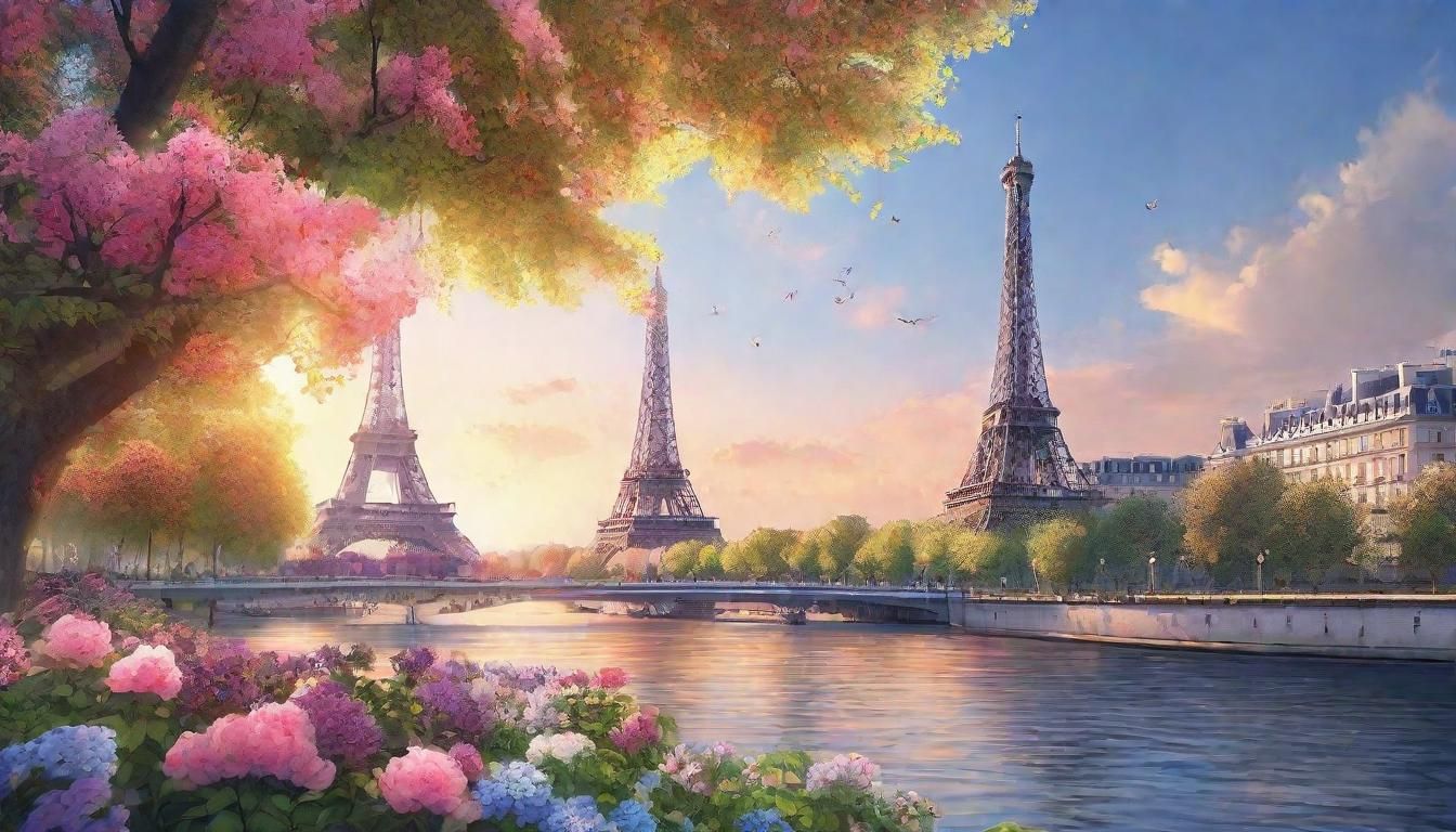 Paris Painting with Eiffel Tower in Anime Style