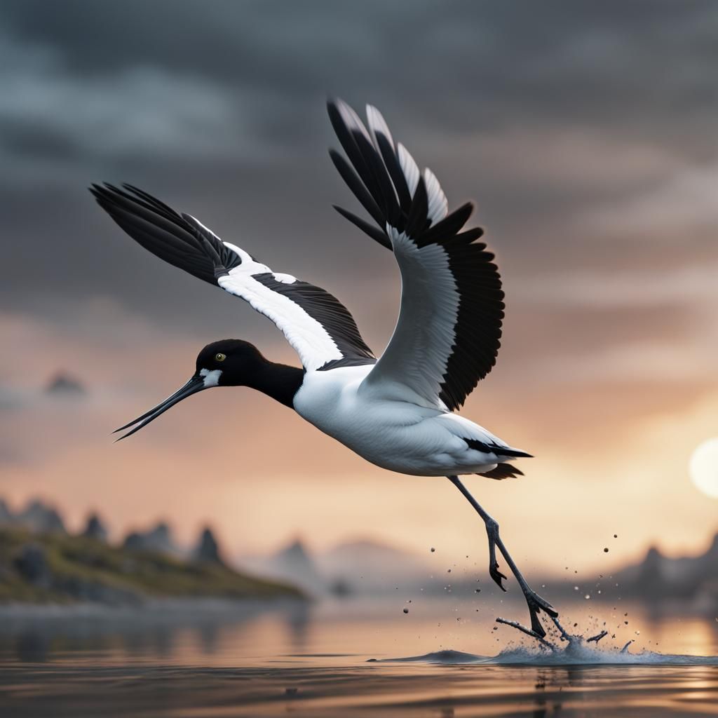 Avocet in Flight: Detailed Matte Painting