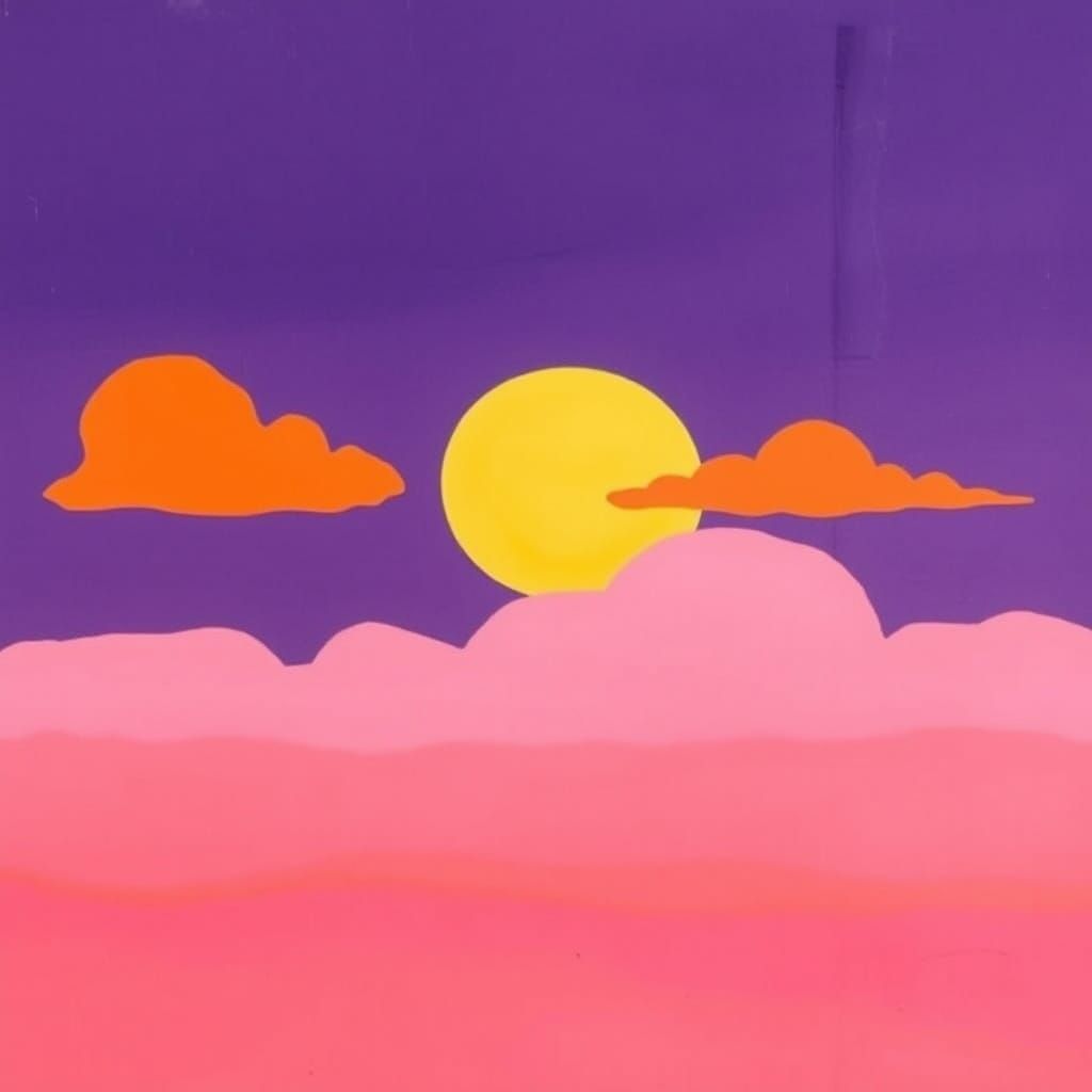 Abstract Cloudscape Painting with Sun in Harmonious Colors