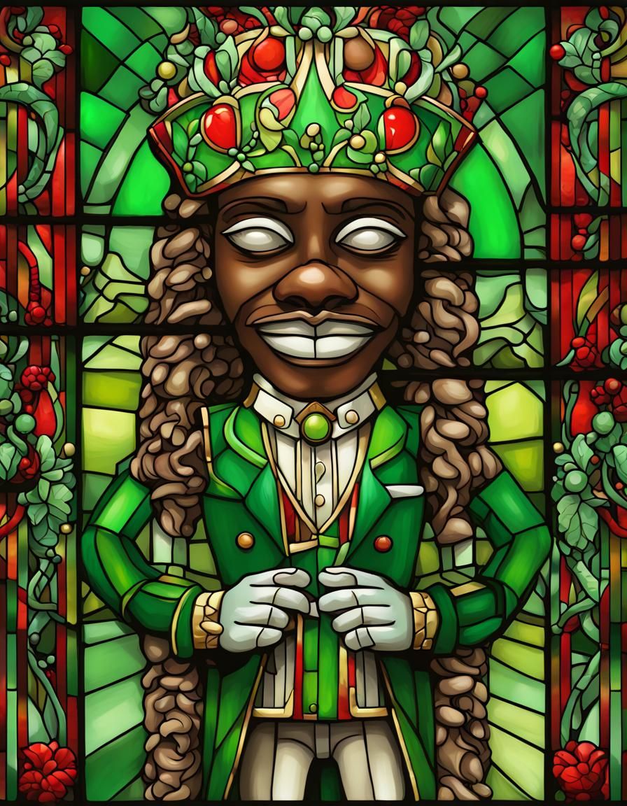 Stained Glass Christmas Nutcracker in Art Nouveau Rococo Sty...