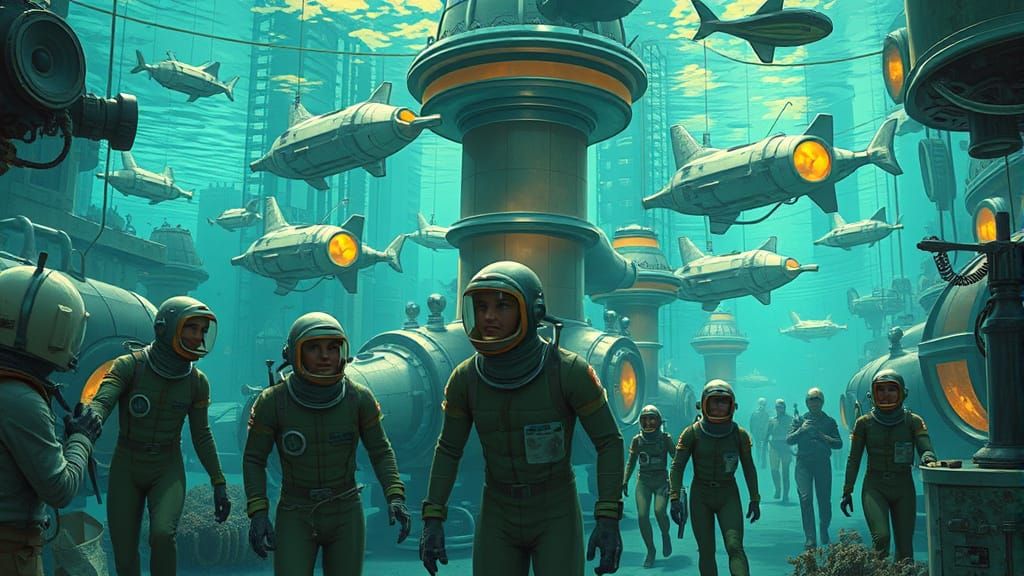 Underwater City in Retro-Futuristic Art Deco Style