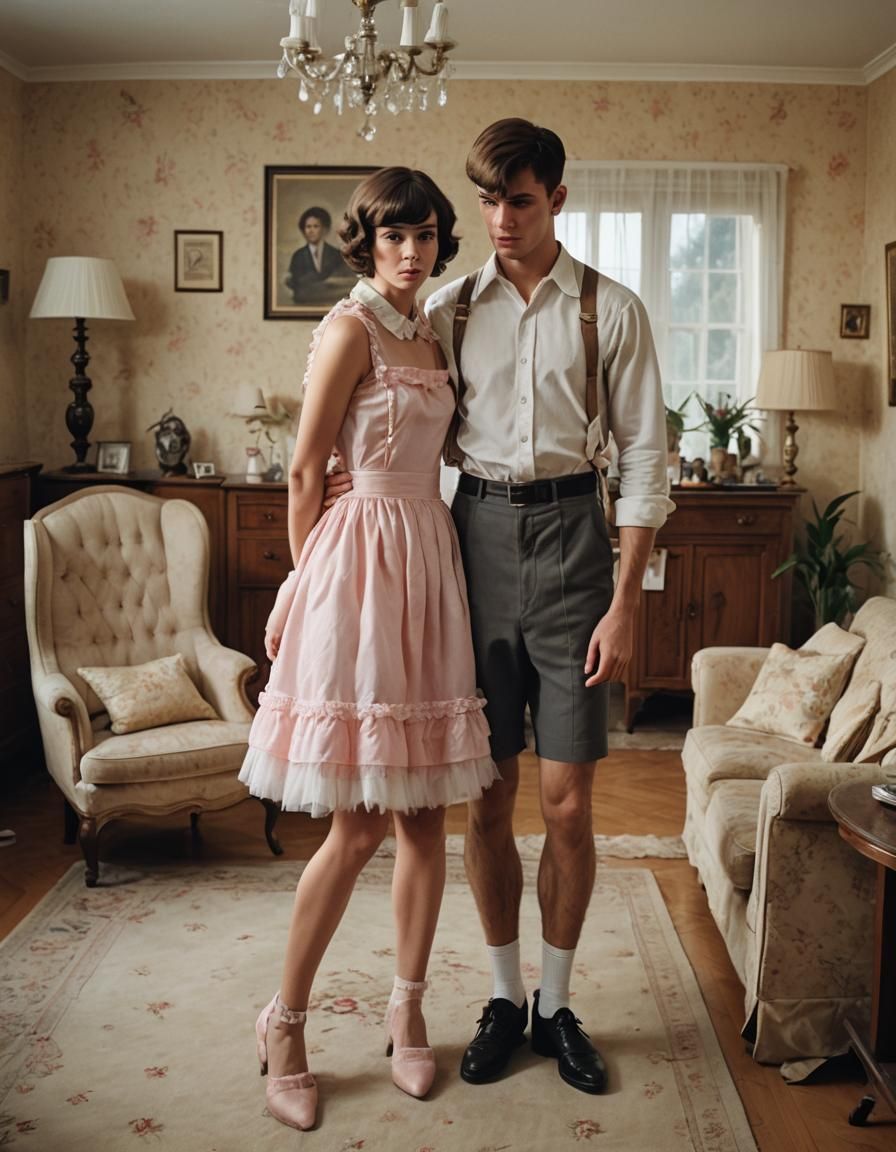 Boy Crossdressing with Girlfriend Help, Cinematic Film Still