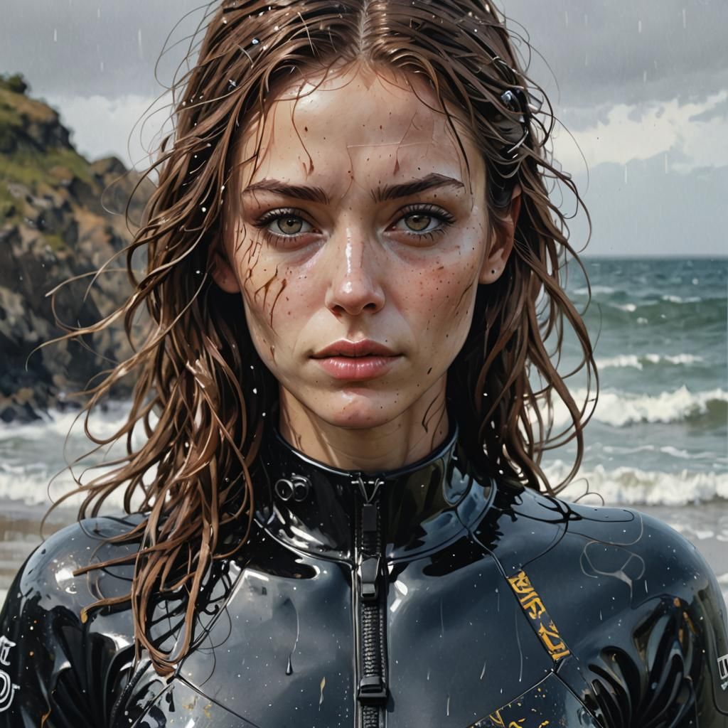 Detailed Portrait of Woman in Wetsuit Illustration