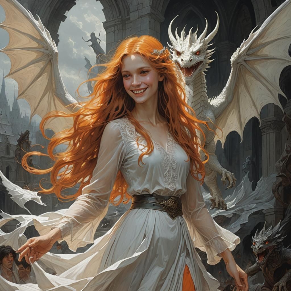 Woman with Dragon in Doré Rutkowski Style