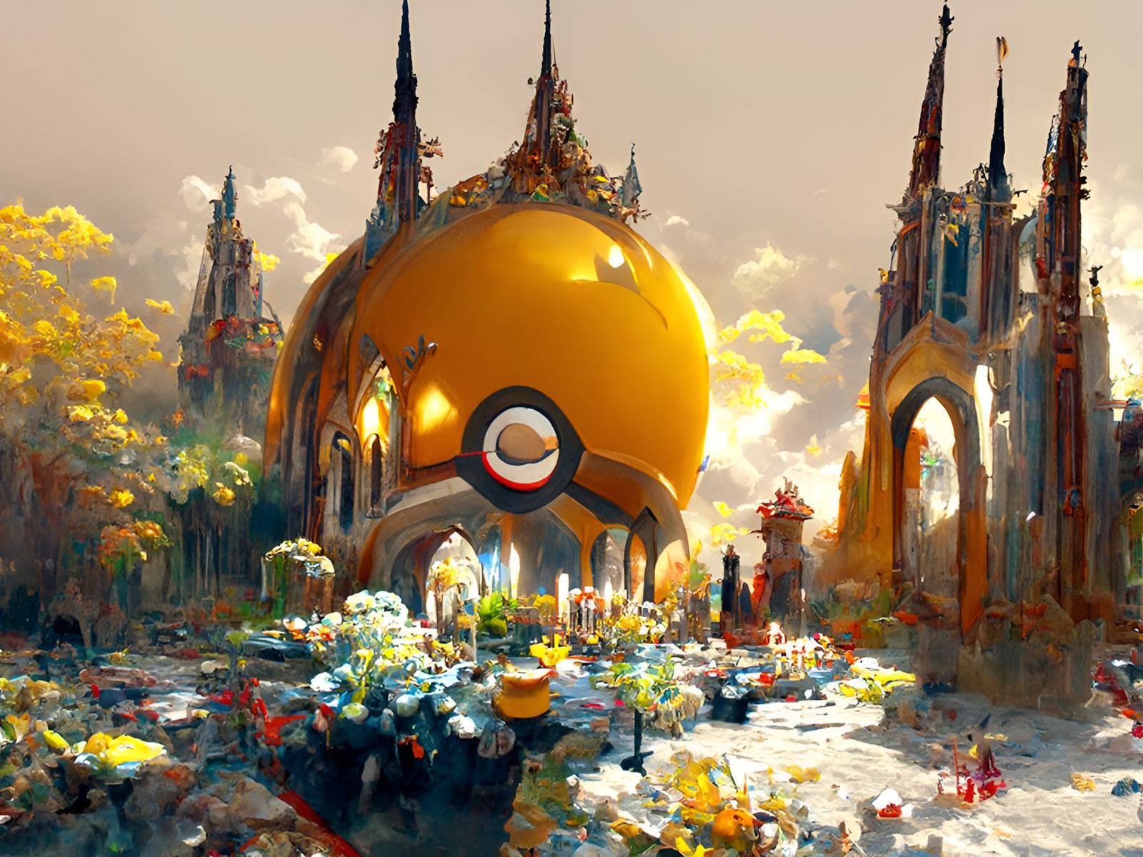 Pokémon Cathedral at Noon: Elaborate Digital Art