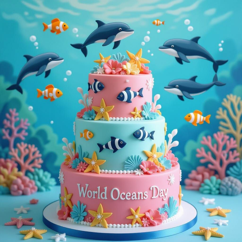World Oceans Day Cake: Coral Reef & Marine Life Design