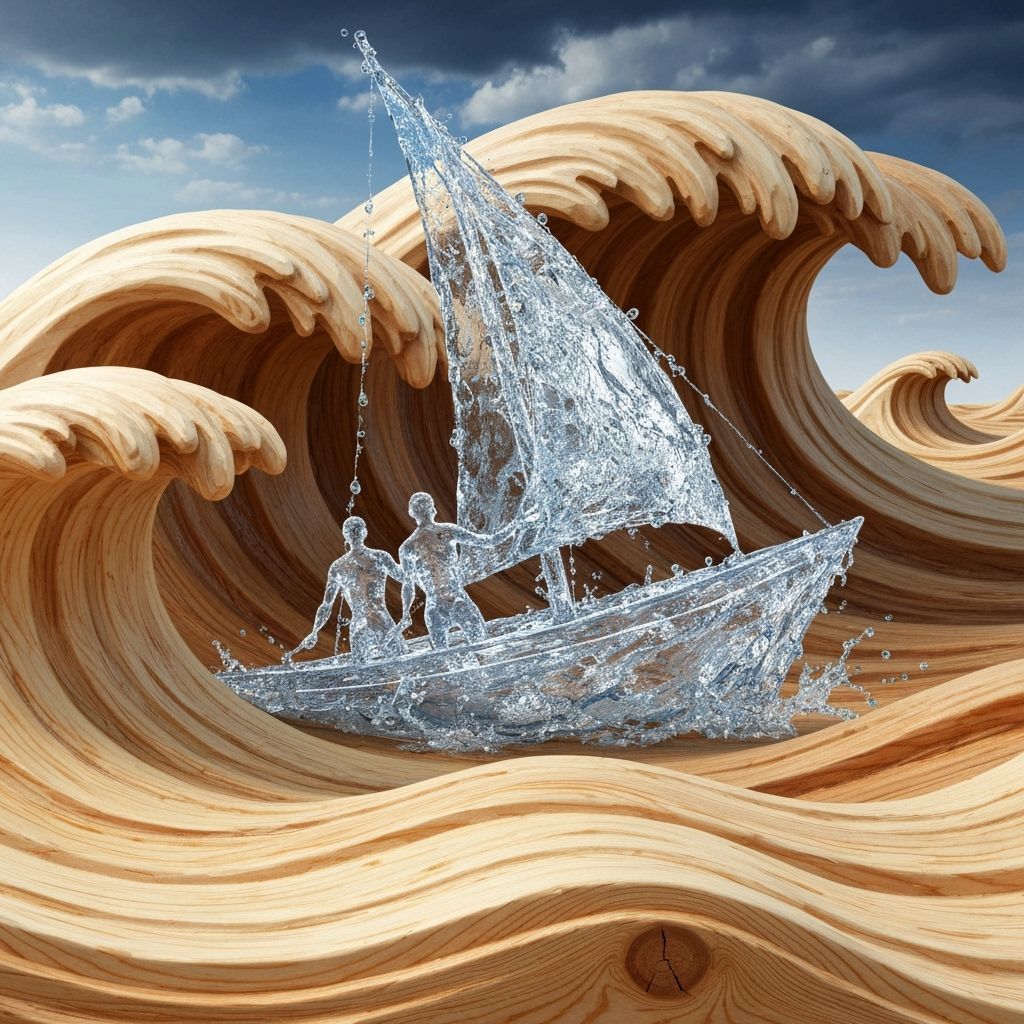 Water sailboat on a stormy wooden sea