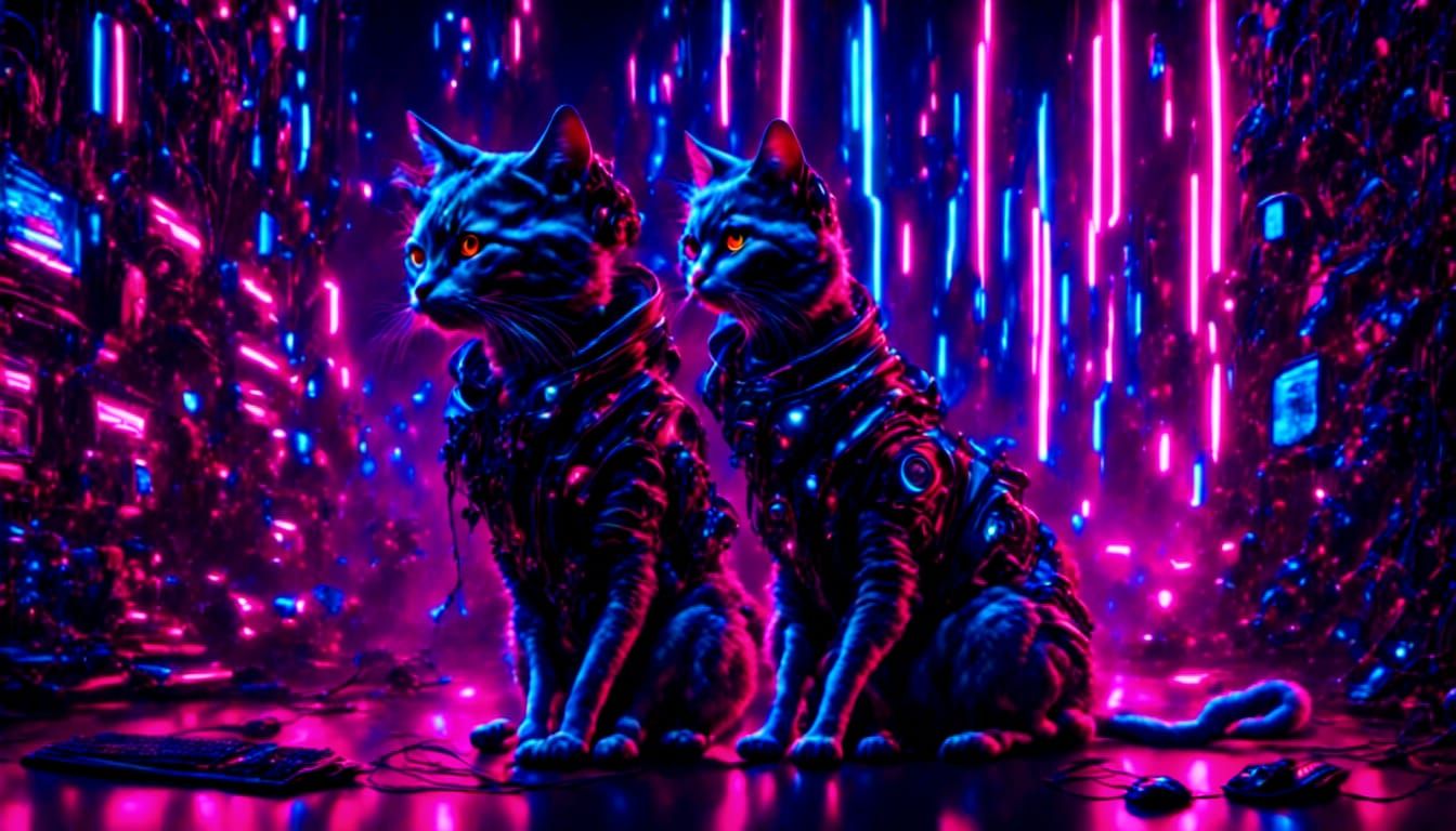 Cyberpunk Cat with Neon Visor in Cityscape