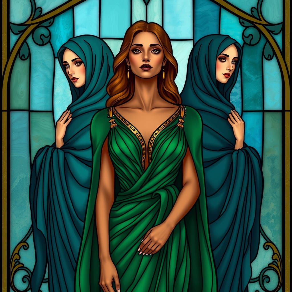 Elegant Women in Stained Glass Fashion