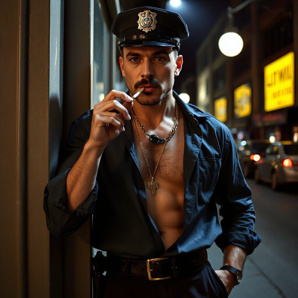 Intense Policeman in New York Film Still