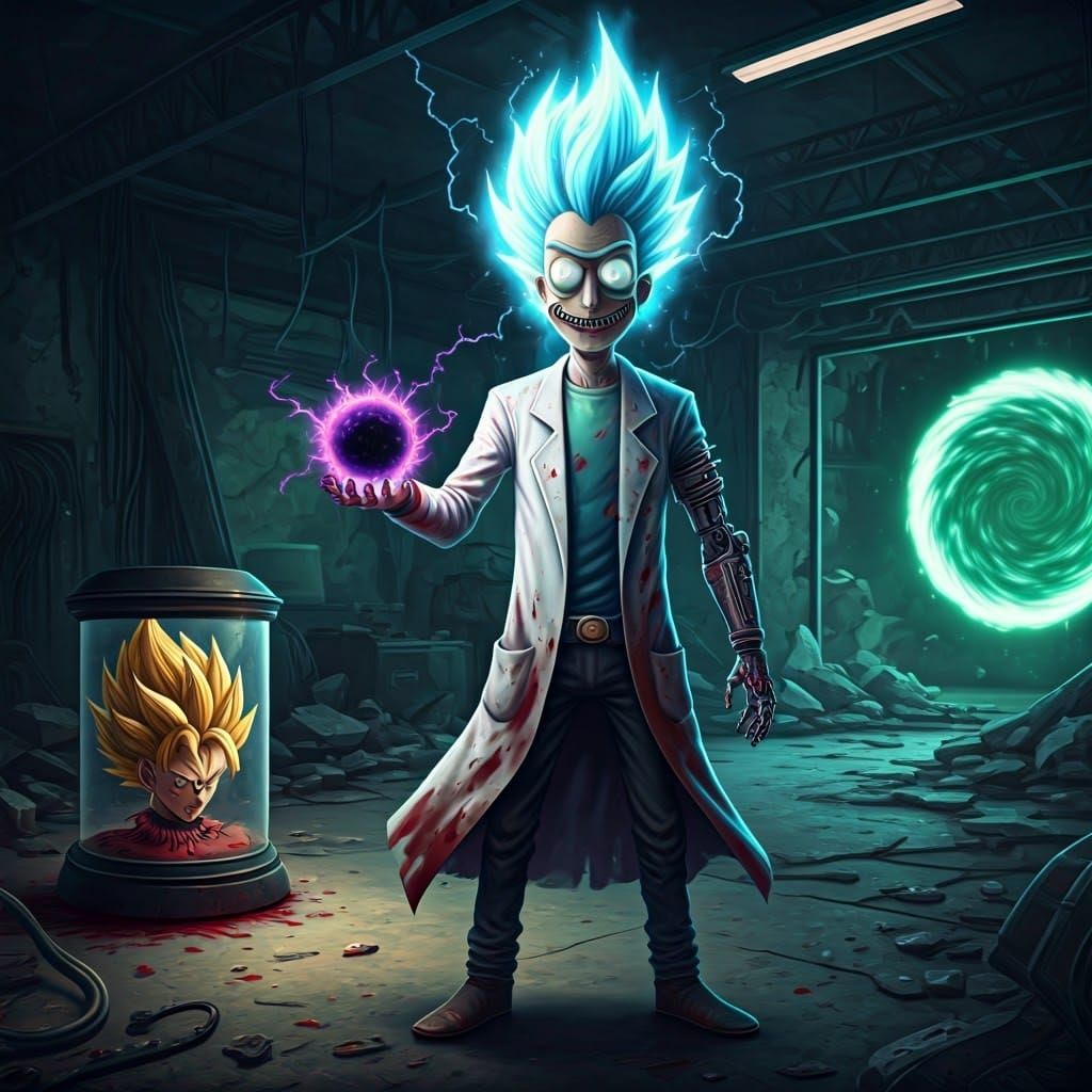 Cyberpunk Rick in Super Saiyan Mode