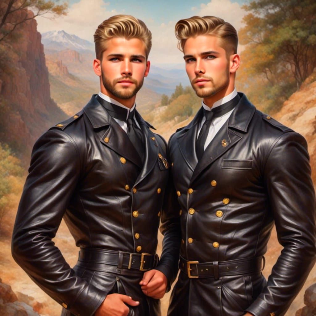 Handsome male couple in leather