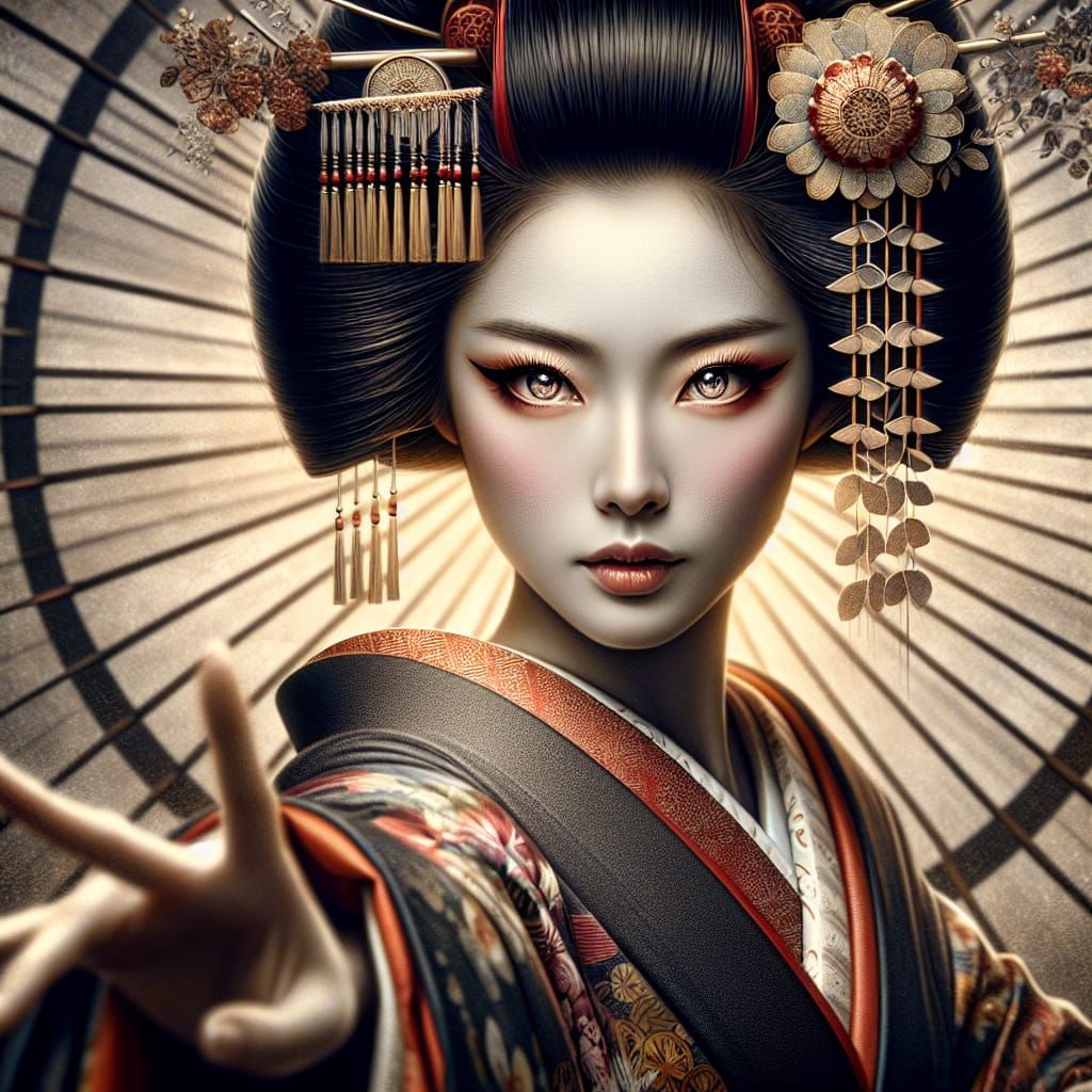 Elegant Geisha Portrait with Dramatic Lighting