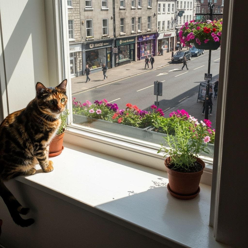 Tortoiseshell Cat on Windowsill in Painterly Style