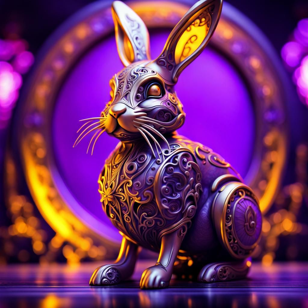 Detailed Metal Bunny Rabbit in Dark Fantasy Style