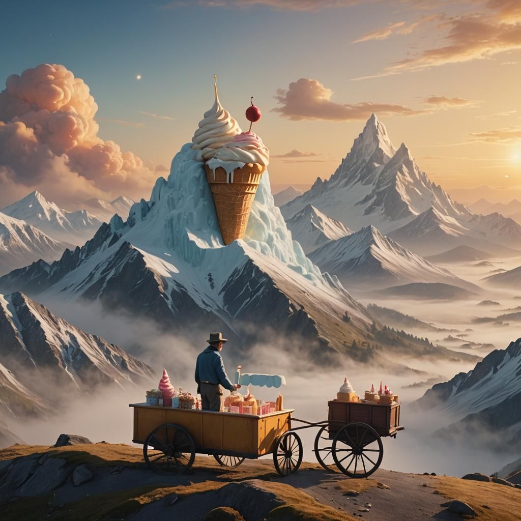 Ice Cream Man on Misty Mountain: Matte Painting
