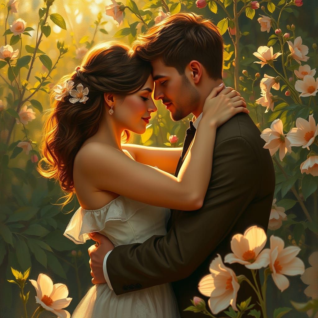 Tender Couple in Lush Greenery