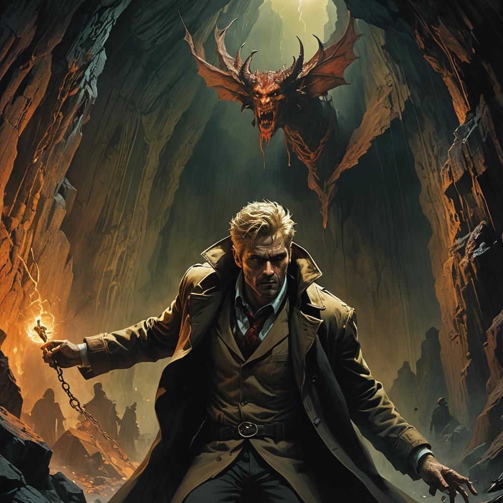 Constantine's Demonic Battle: Dark Fantasy Art