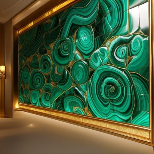 Luxurious Malachite Mosaic with Gold Inlay