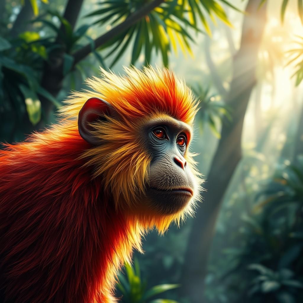 Hyperrealistic Monkey in Watercolor Rainforest