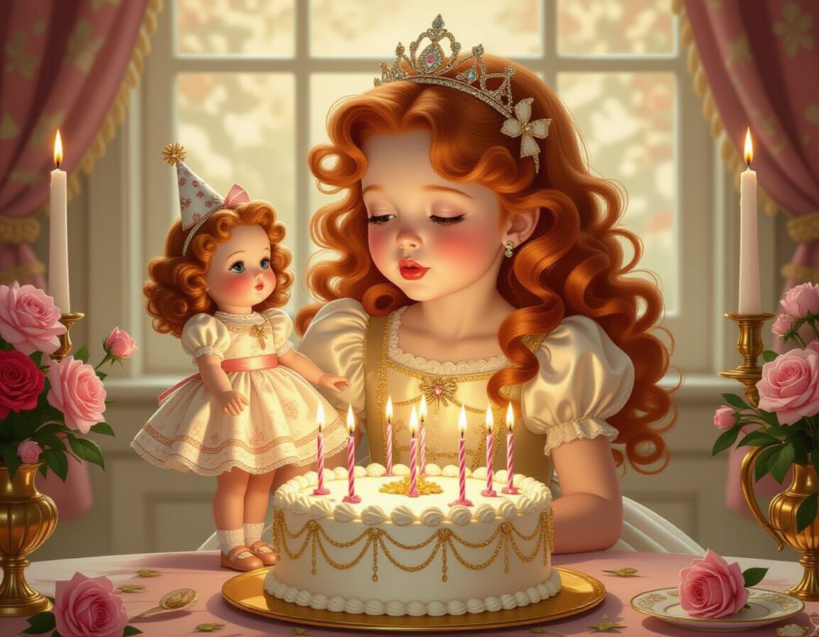 Whimsical Birthday Celebration with Red-Haired Girl