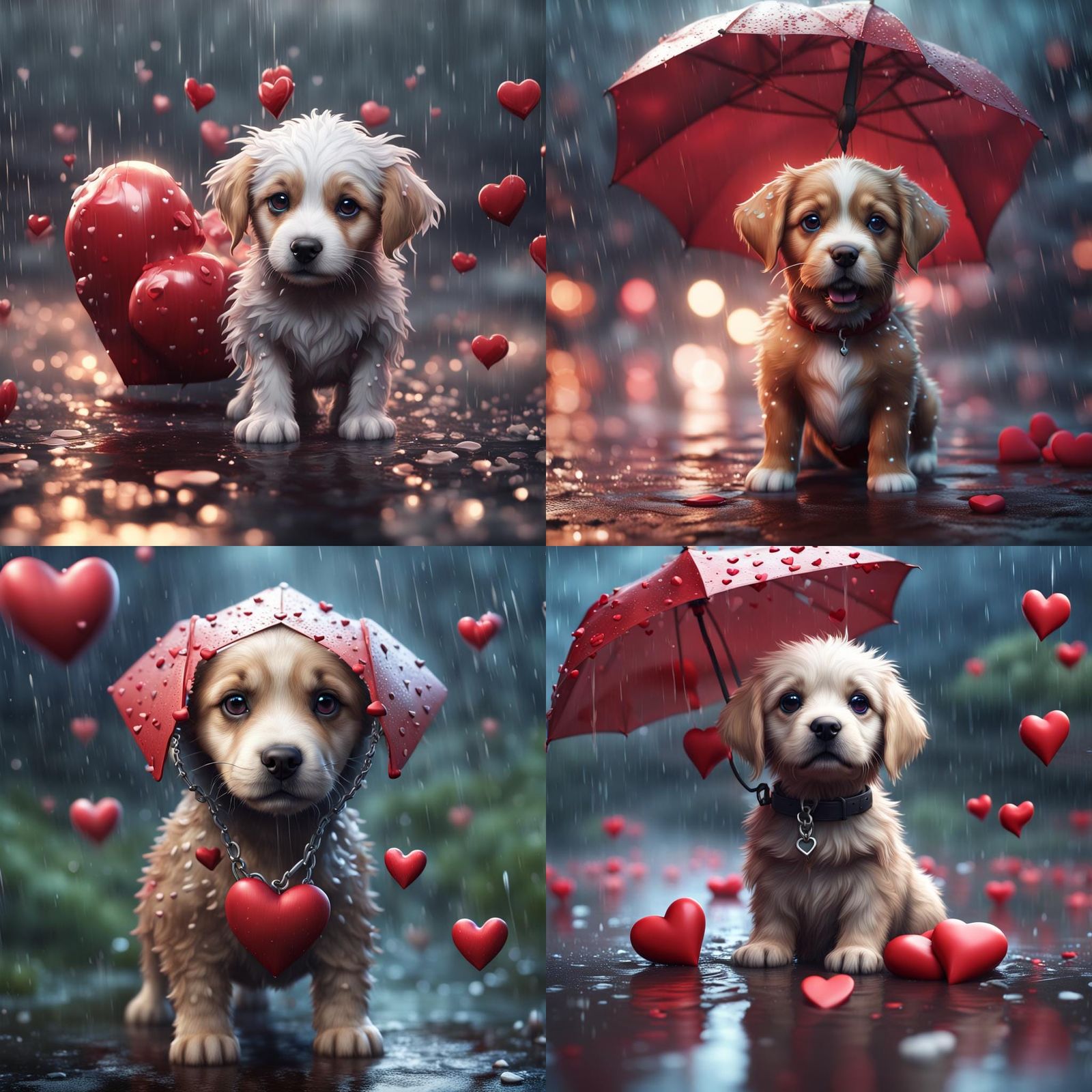 Puppy in Rainy Heartscape: Fantasy Concept Art