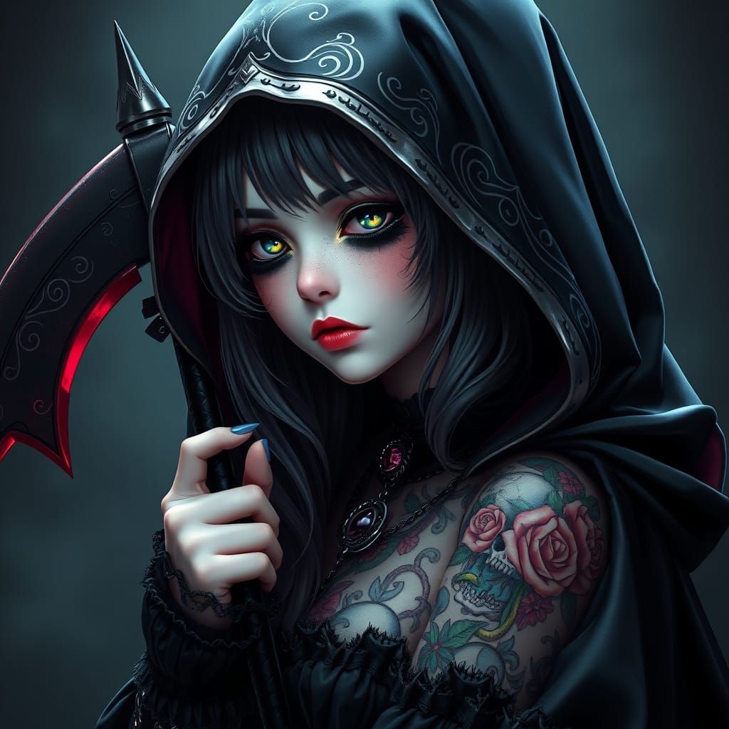 Gothic Lolita Dark Fantasy Goddess with Intricate Tattoos