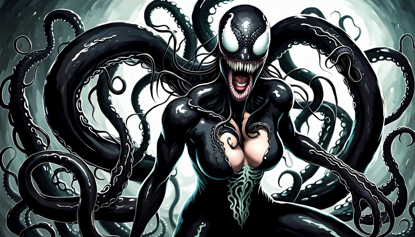Woman and Venom Symbiotic Tentacles