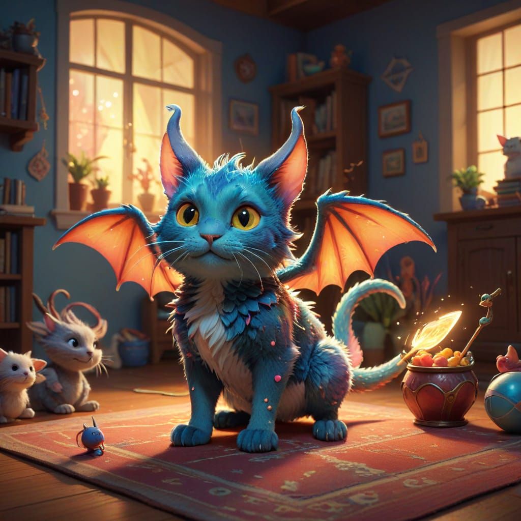 Whimsical Dragon Kitten at Play