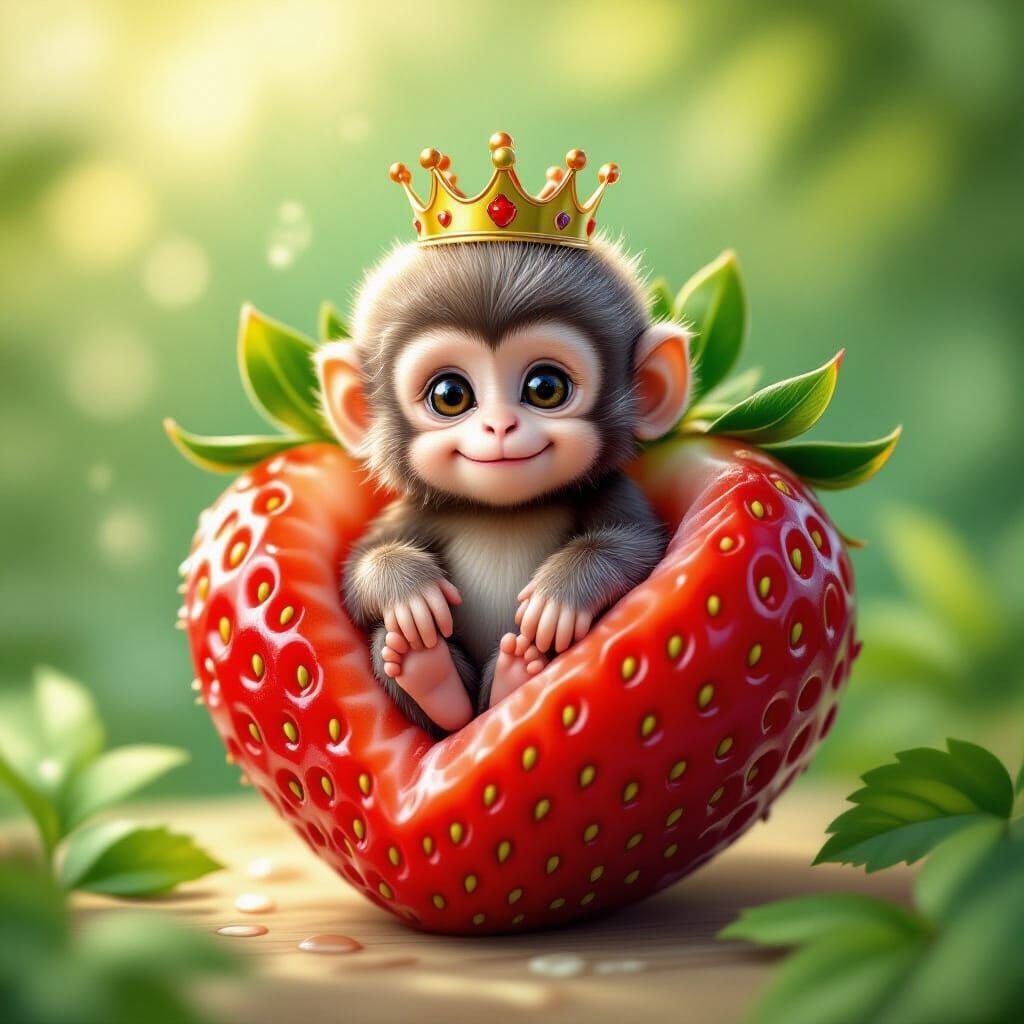 Fluffy Monkey in Giant Strawberry