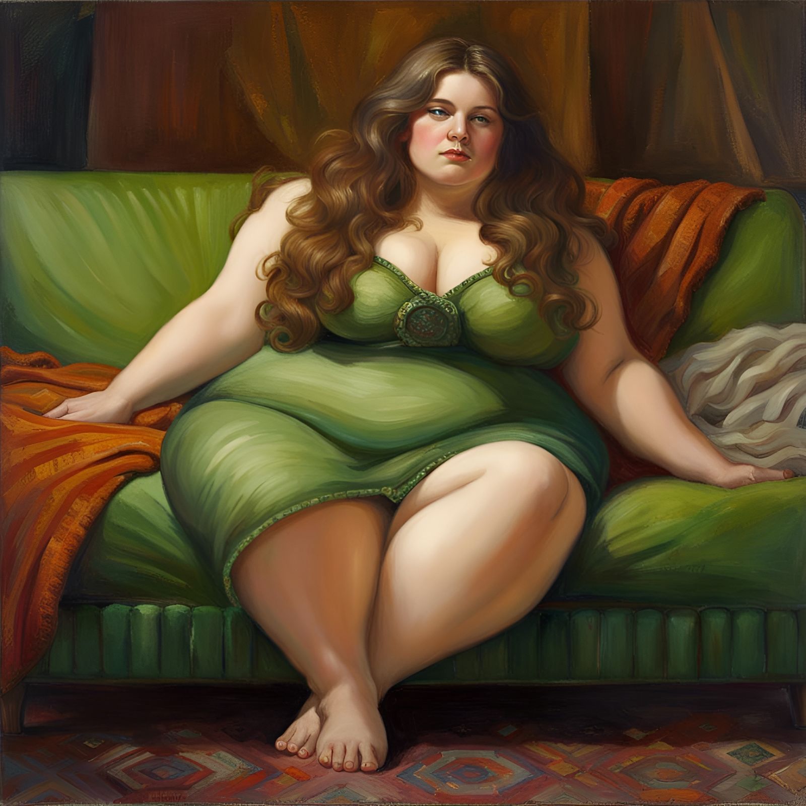 Curvy Goddess Lounging, Oil Painting