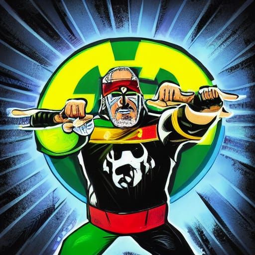 Wrestling Legend in Comic Book Style Portrait