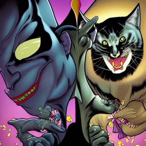 Batman Cat Versus Joker Cat: Comic Book Art
