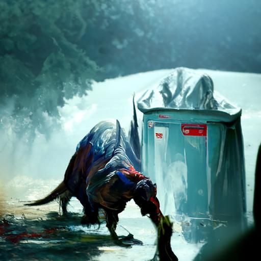 T-Rex Devouring a Porta Potty: Sinister Art