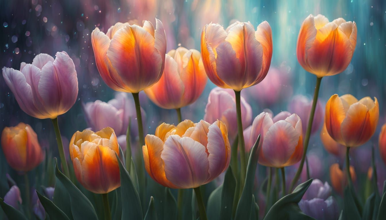 Dreamlike Liquid Opal Landscape with Whimsical Energy Lines